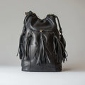 Black Fluffy Bucket Leather Bag